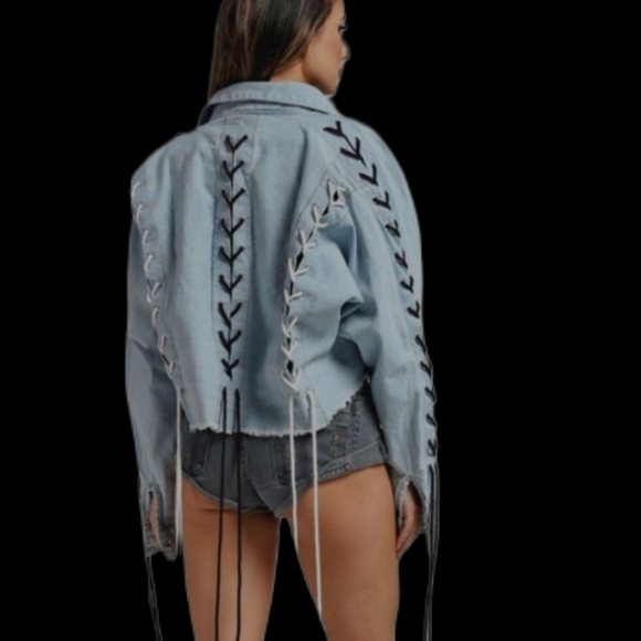 Rehab Jackets & Blazers - REHAB Cropped Denim Jacket Corset Sleeves
